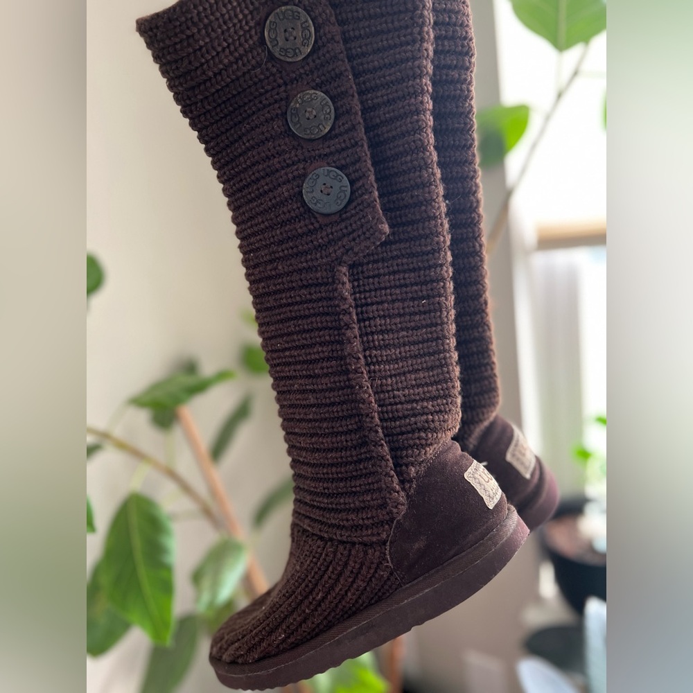 Ugg Australia Womens Cardi Knit Boots Brown Knee High, Size 7